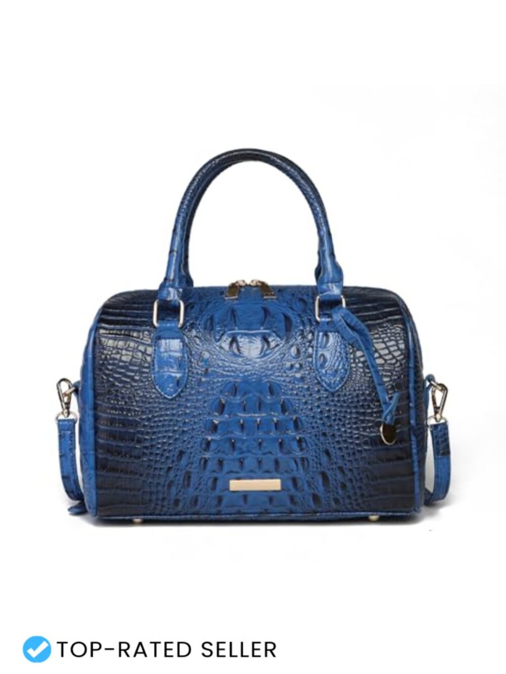 Women's Crocodile Embossed Faux Leather Satchel Handbag Structured Boston Bag